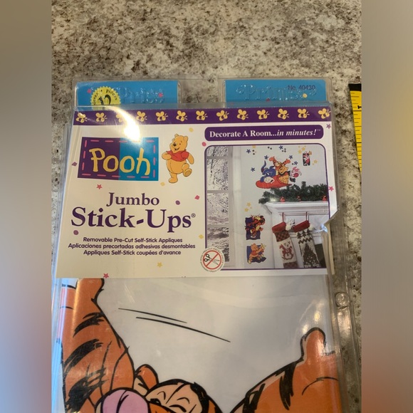 Disney Jumbo Stick Ups Pooh Tigger Sled Winter Disney Wall Decor Vintage 1990's - Picture 2 of 13